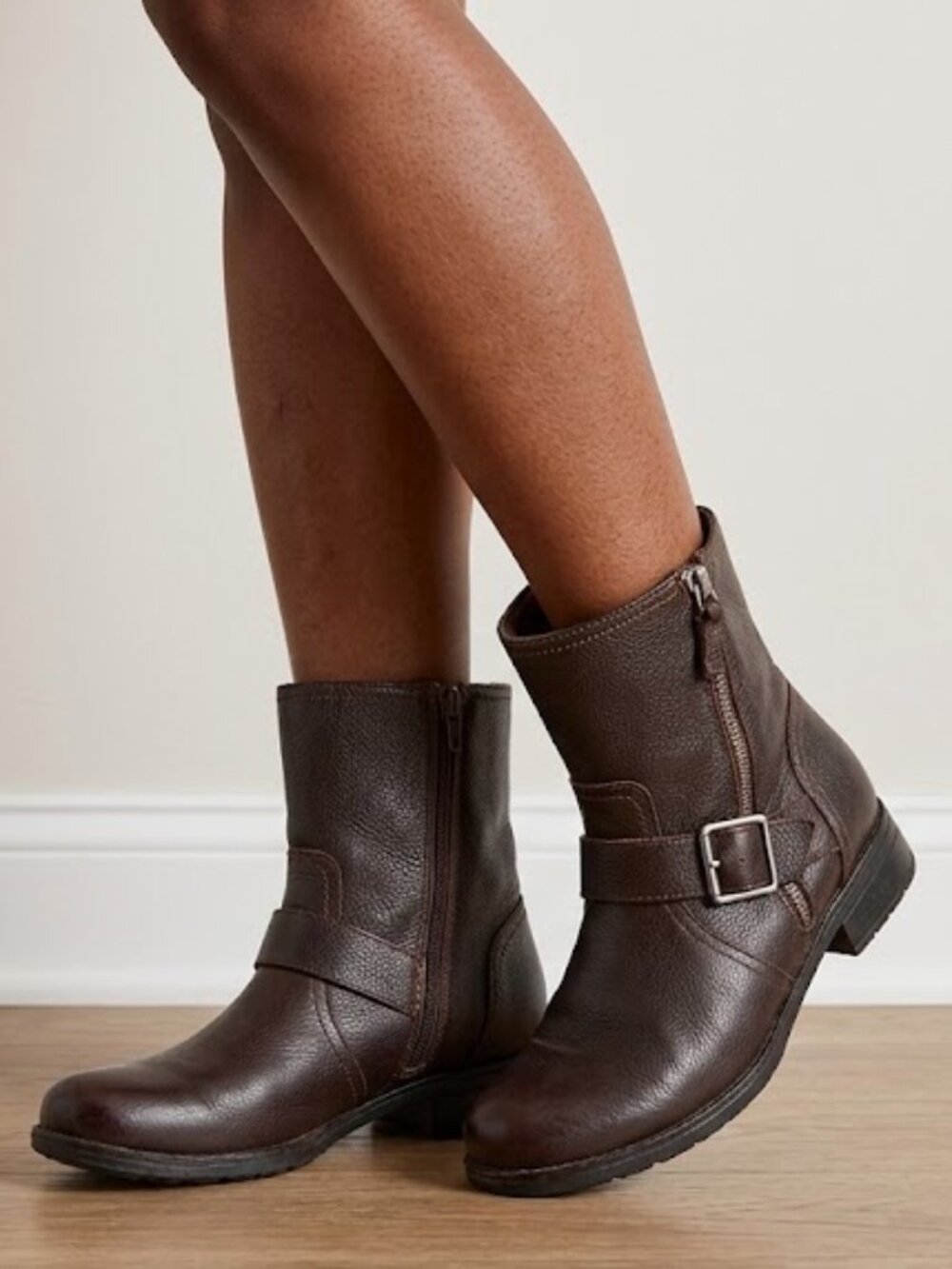 Clarks Brown Leather Harness Ankle Boots Buckle Zip Moto Booties Womens 9.5M